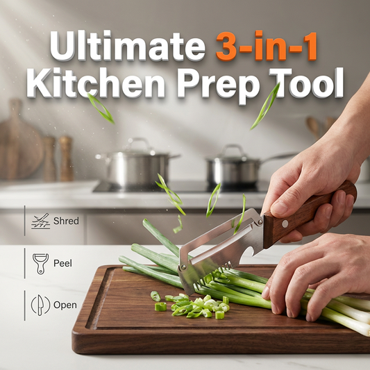 3-in-1 keukengereedschap voor het raspen en schillen van lente-uitjes